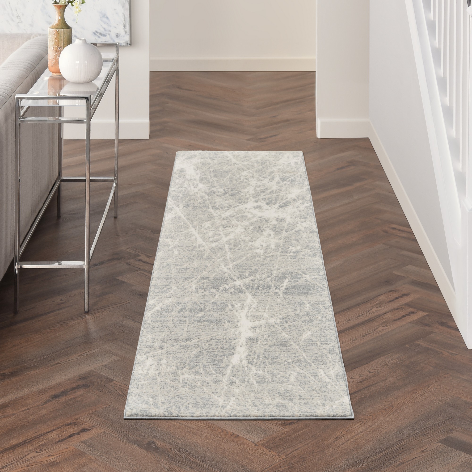 Nourison Exhale Abstract Runner Rugs Exl02 In Ivory Grey